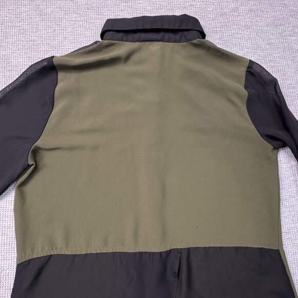 Vanity Womens Green Black Colorblock Semi Sheer Blouse Roll-tab Sleeve Sz Small - Picture 15 of 16